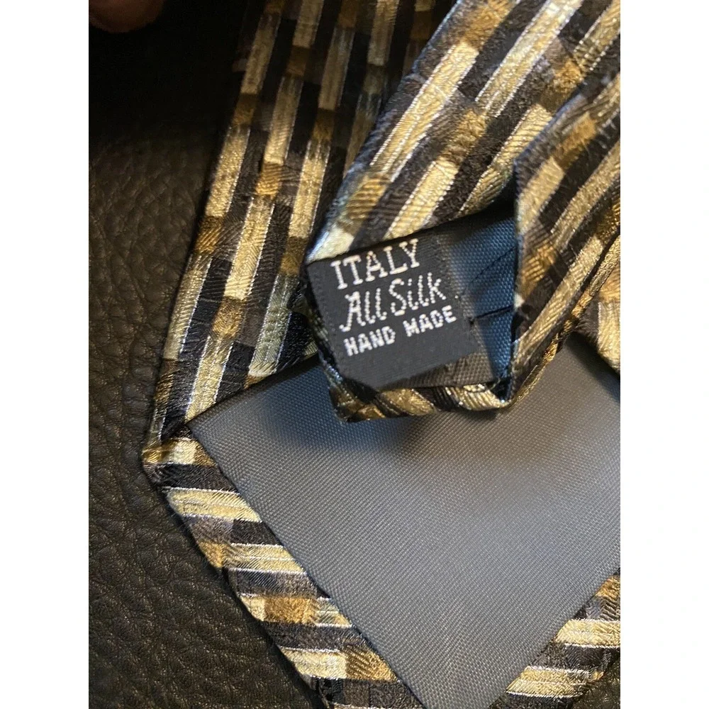 Bardelli Roma Mens Necktie Black Tan Geometric 100% Silk Made In Italy Classic